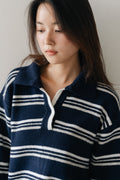 Border Knit Polo-NAVY