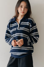 Border Knit Polo-NAVY