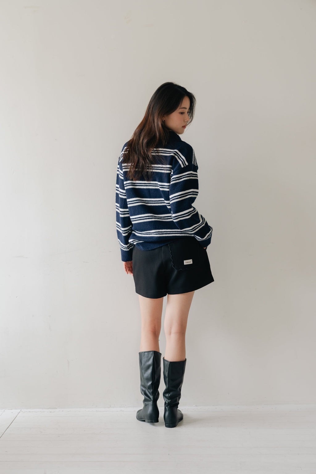 Border Knit Polo-NAVY