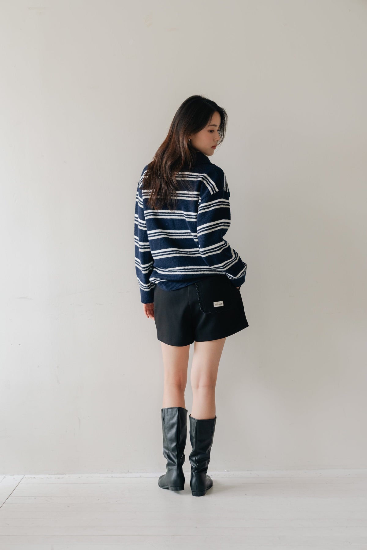 Border Knit Polo-NAVY