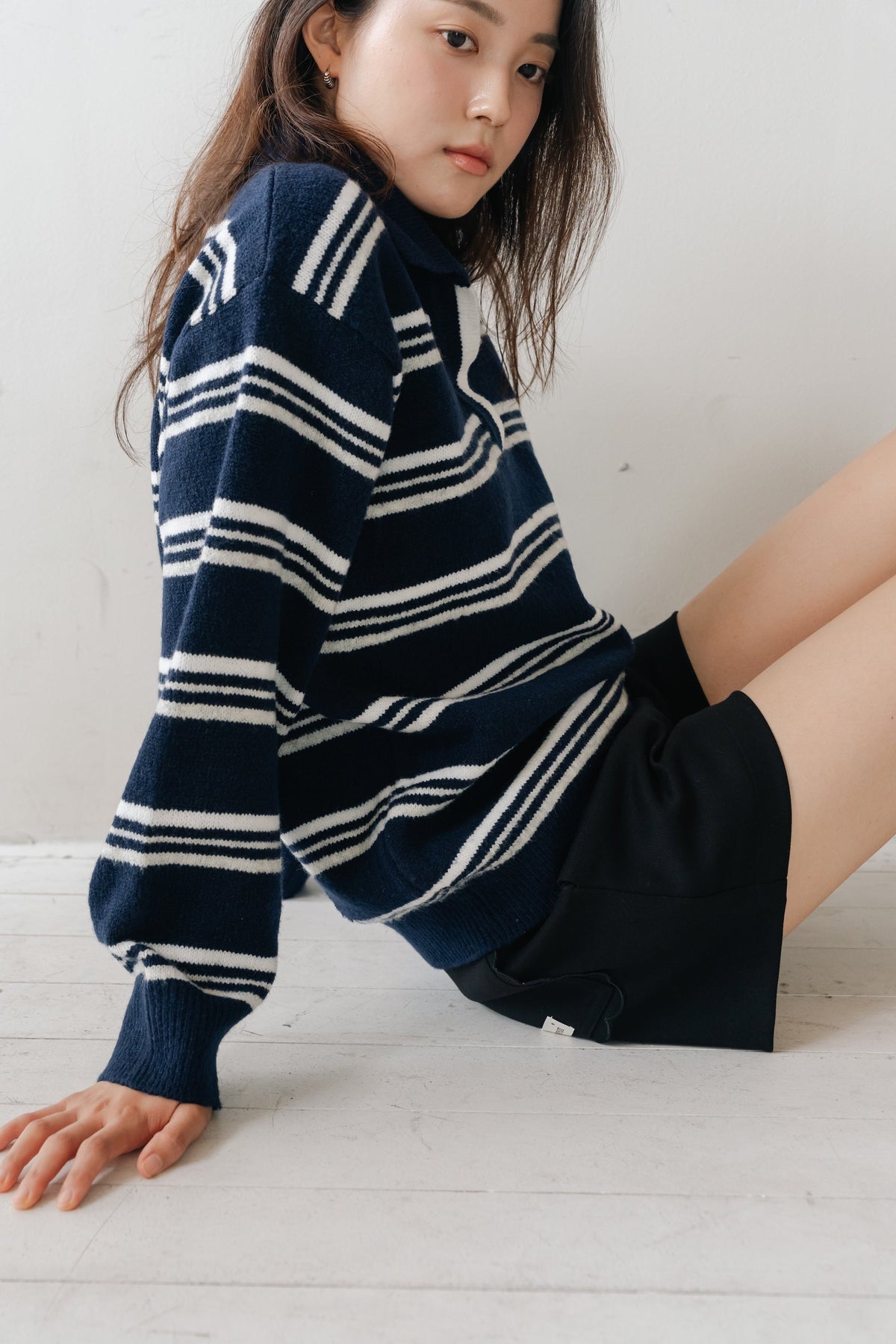 Border Knit Polo-NAVY
