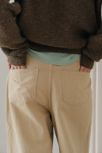 Loose fit straight pants-BEIGE
