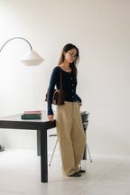 Lace frill hem cardigan-NAVY