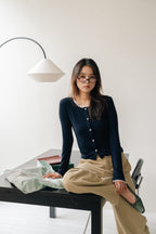 Lace frill hem cardigan-NAVY