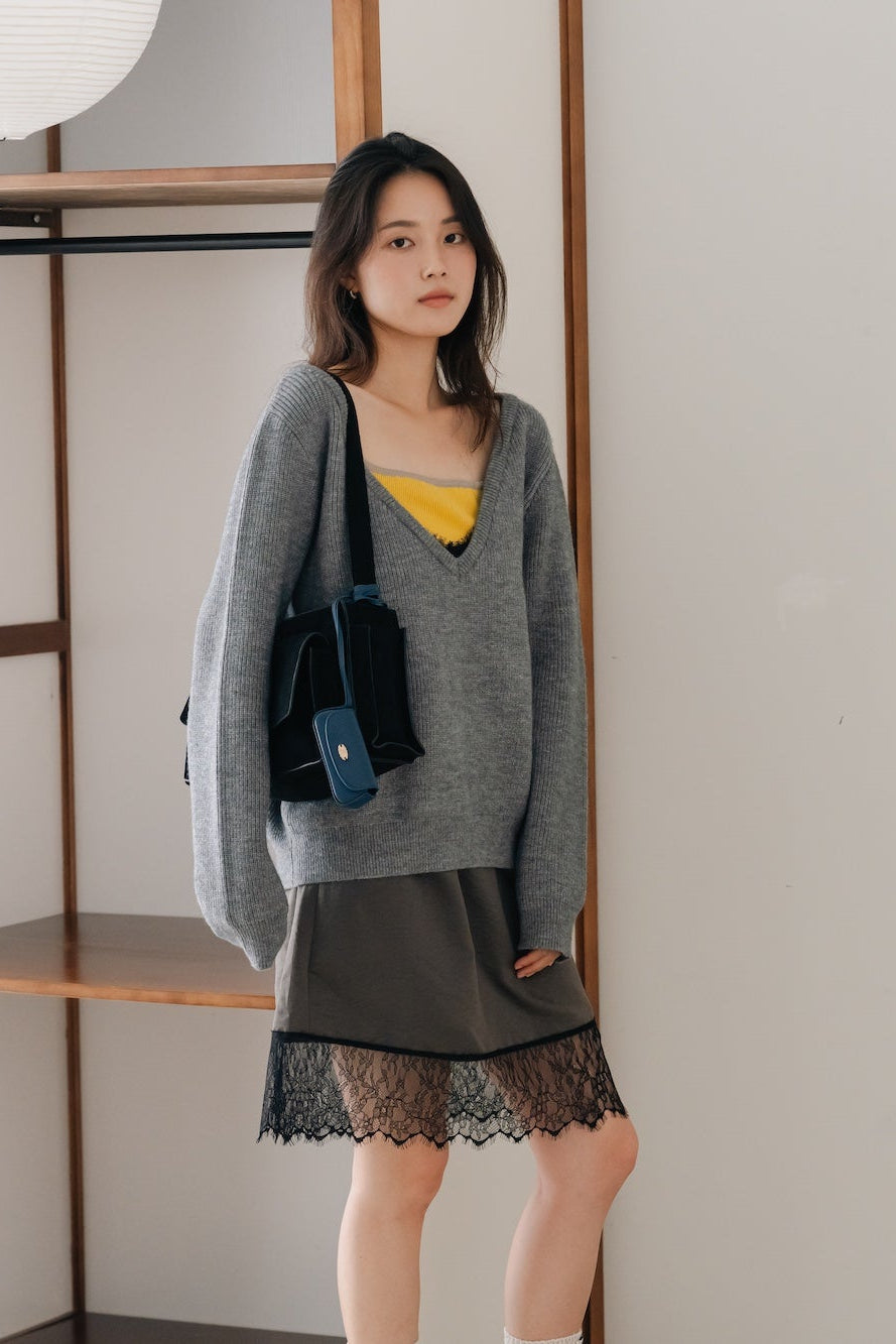 Soft Layered Knit Set-GREY