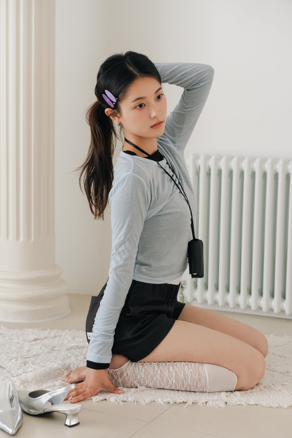 Layered basic tops-BLUE