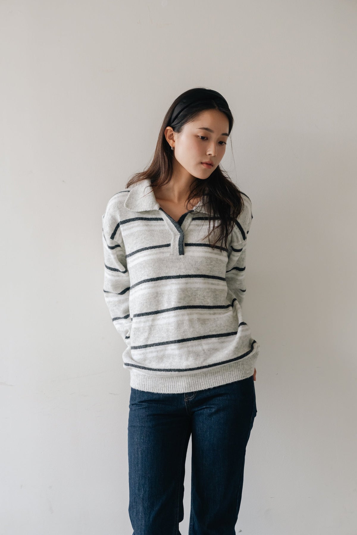 Border Knit Polo-GREY