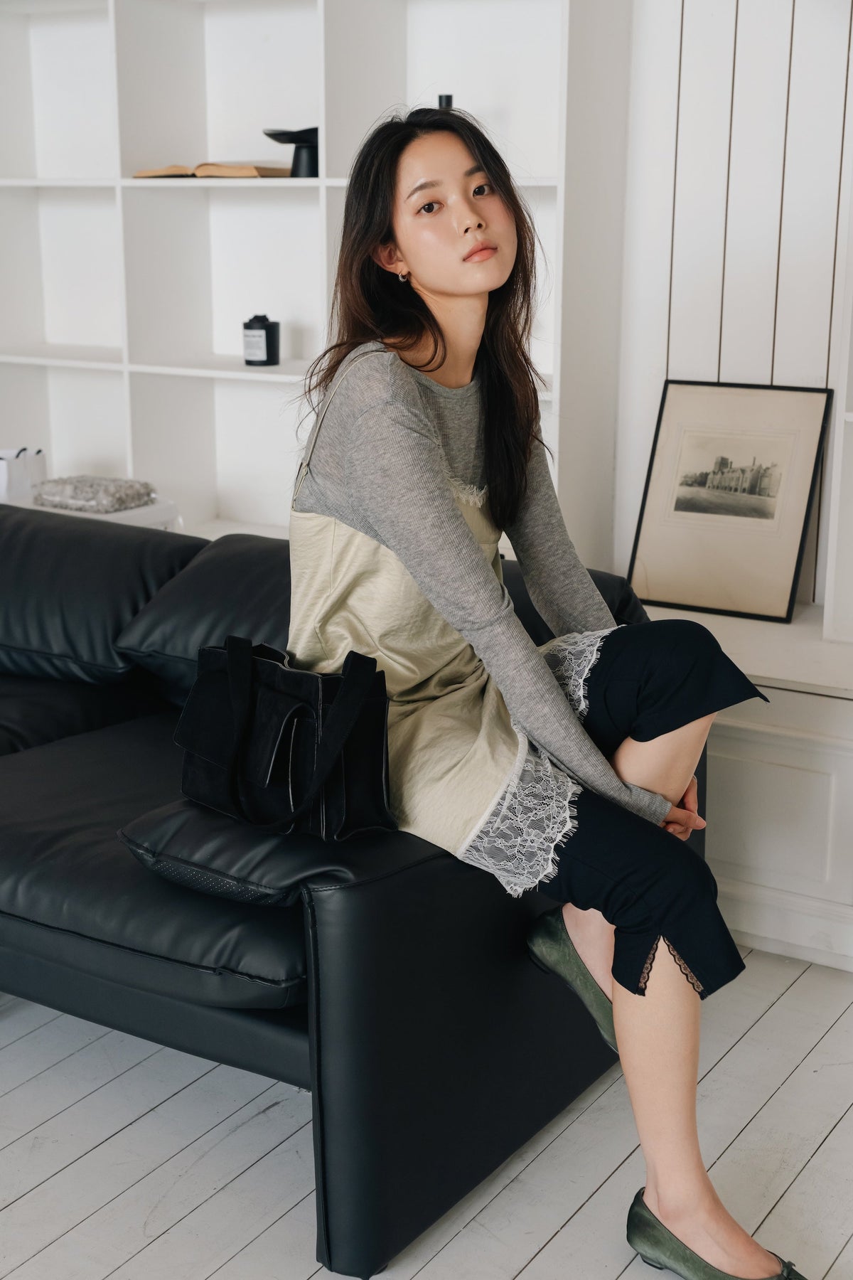 Cropped Slim Pants-NAVY