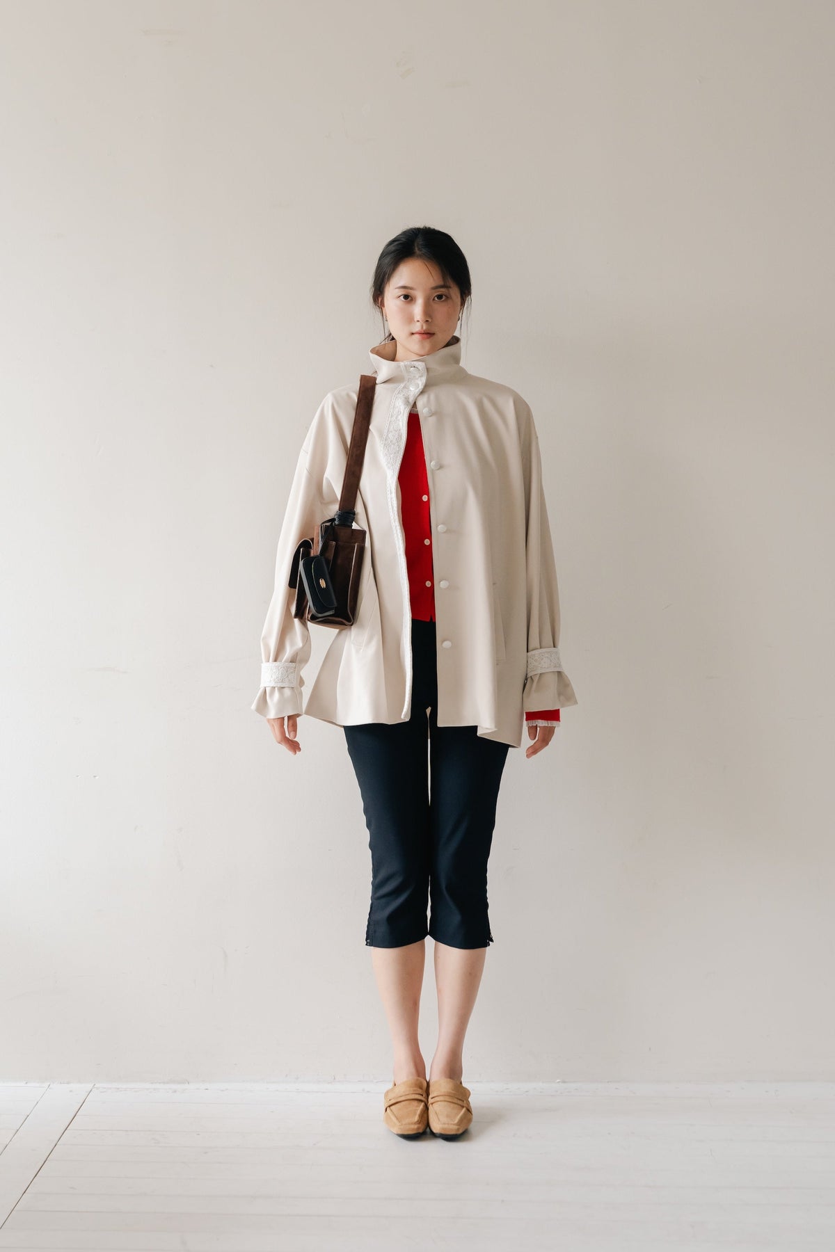 Cropped Slim Pants-NAVY