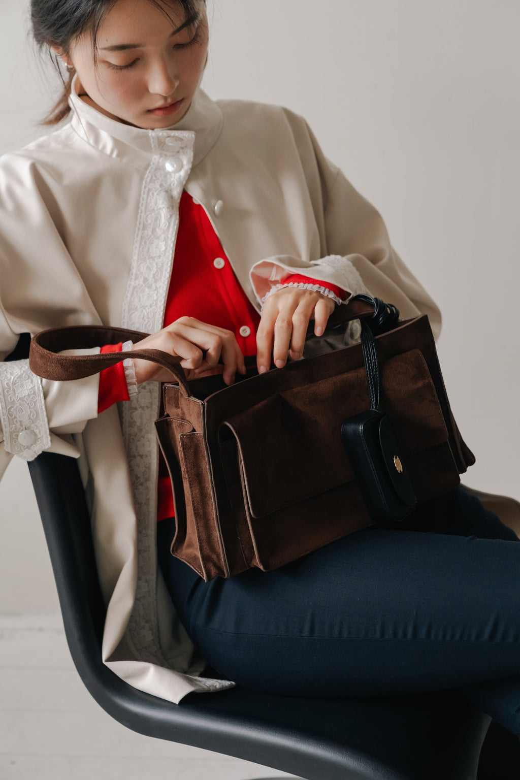 Suede Shoulder Bag-BROWN