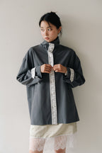 Lace Volume Coat-GREY