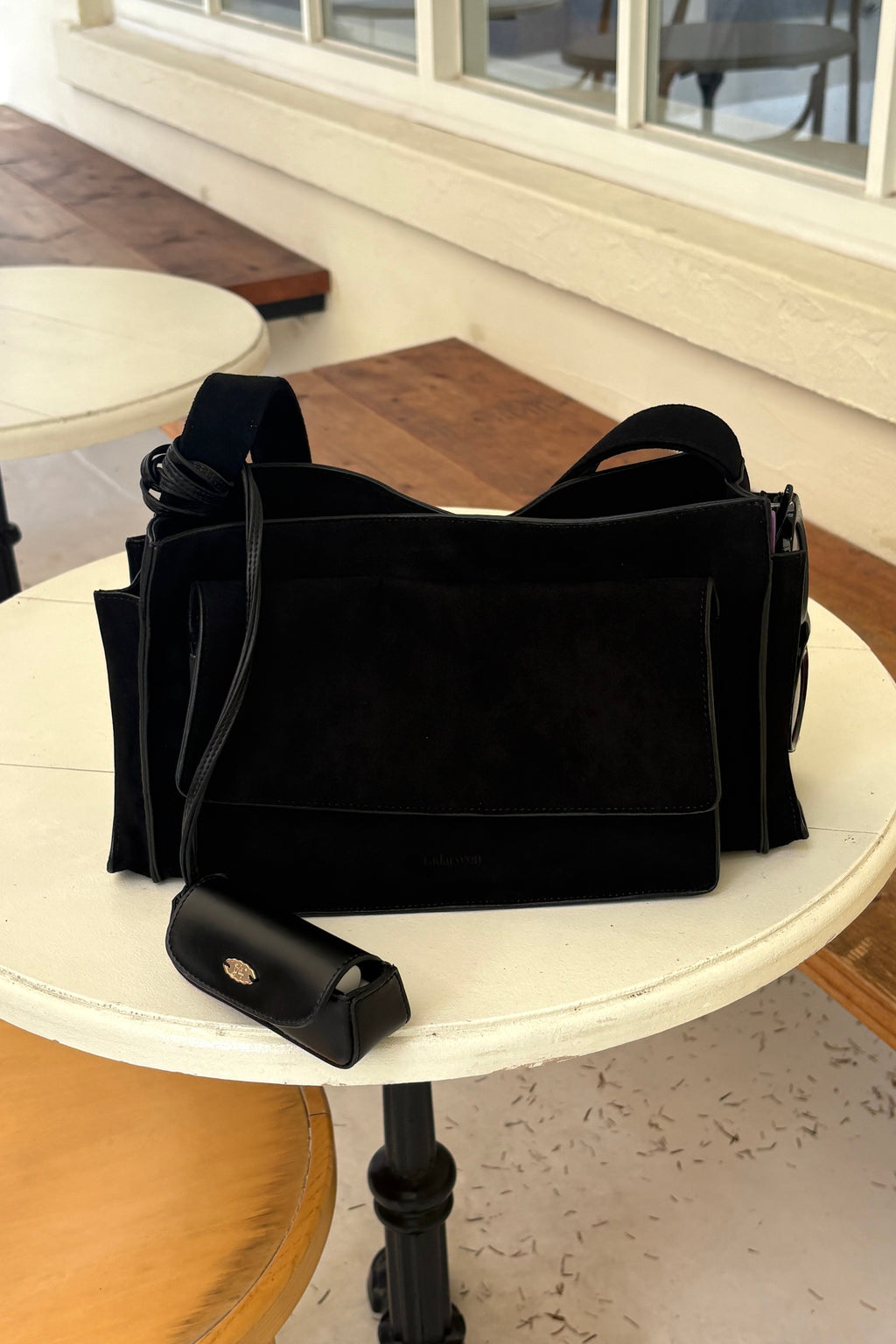Suede Shoulder Bag-BLACK