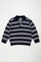 Border Knit Polo-NAVY