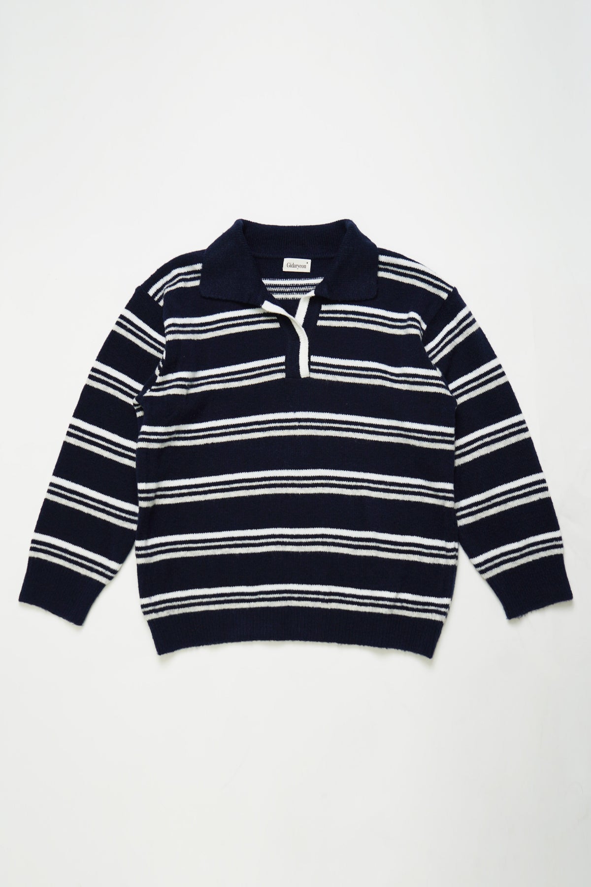 Border Knit Polo-NAVY