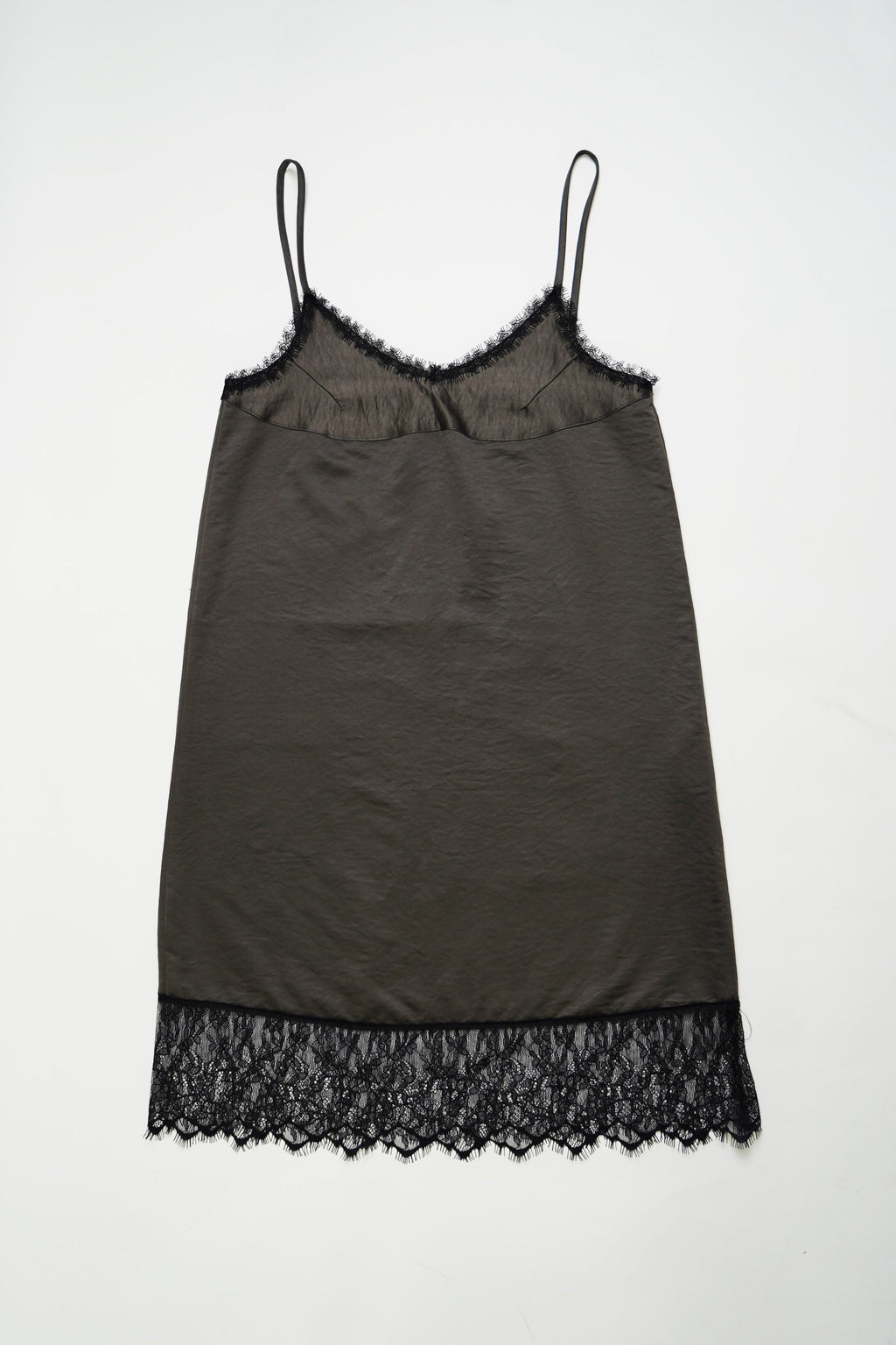 Satin lace cami one piece-CHARCOAL