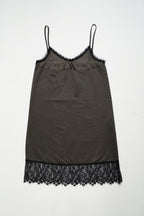 Satin lace cami one piece-CHARCOAL