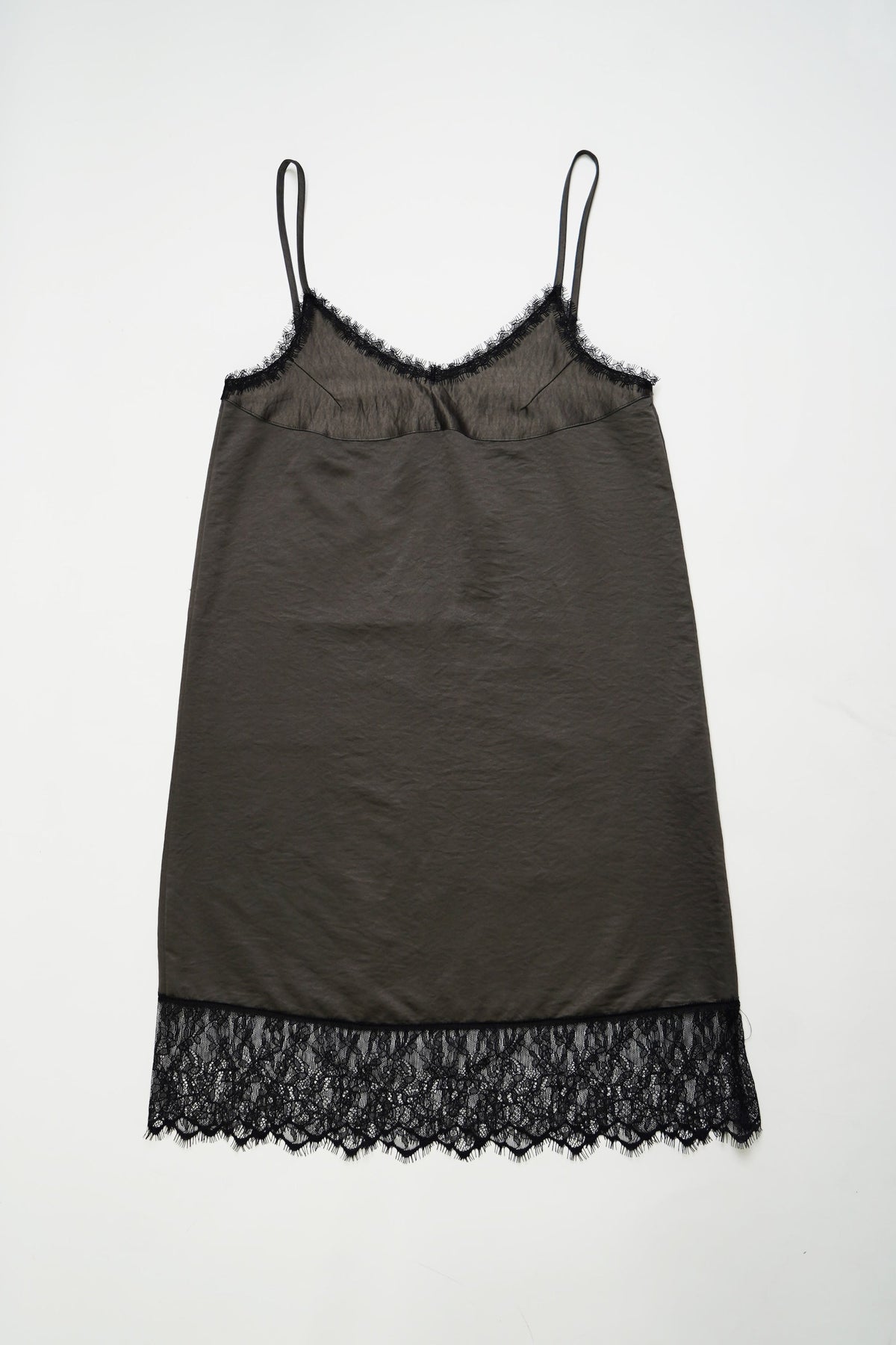 Satin lace cami one piece-CHARCOAL