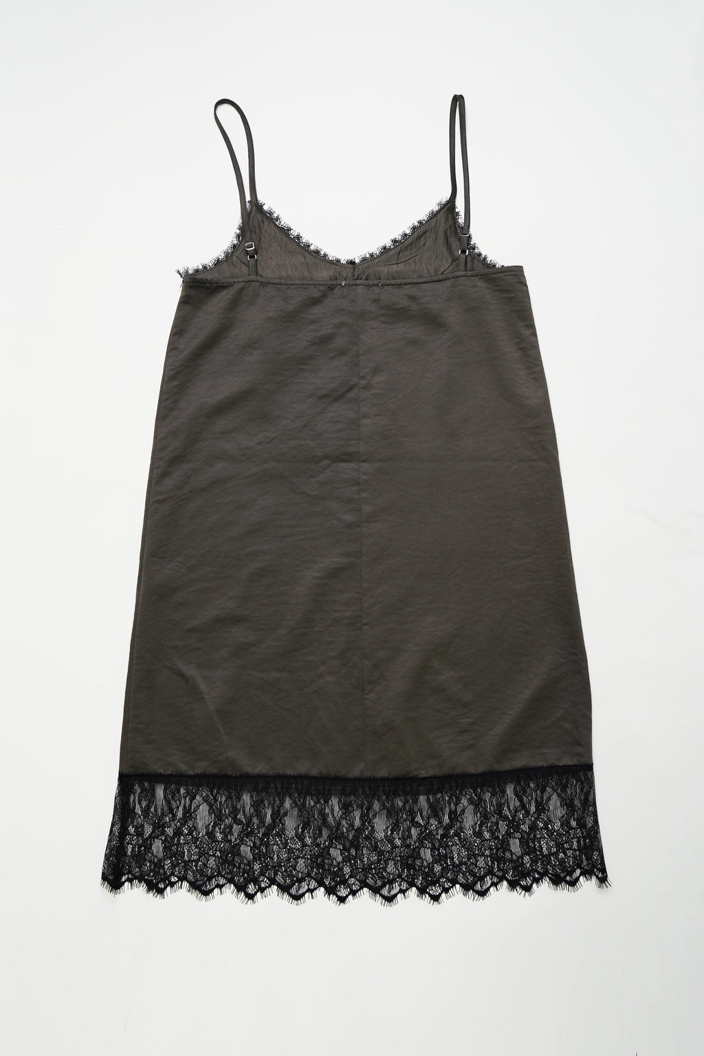 Satin lace cami one piece-CHARCOAL