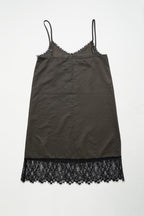 Satin lace cami one piece-CHARCOAL
