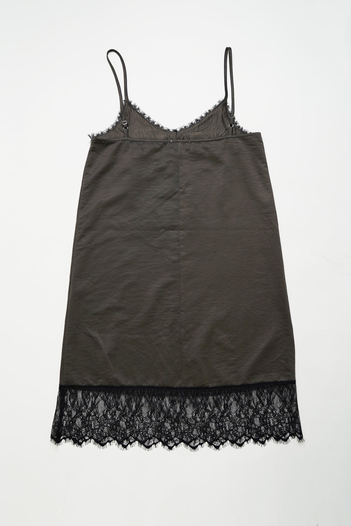 Satin lace cami one piece-CHARCOAL