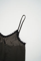 Satin lace cami one piece-CHARCOAL